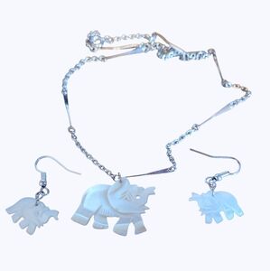 Mother Of Pearl Elephant Pendant and Earring Set - Nickel Free